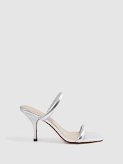 Reiss Silver Emery Leather Double Strap Heels - Image 1 of 5
