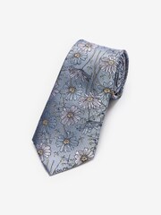 Light Blue Daisy Wide Floral Silk Pattern Tie - Image 1 of 3