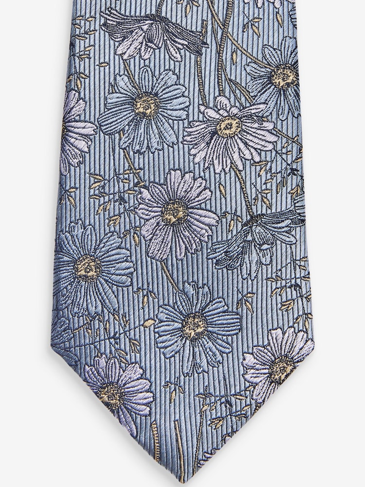 Light Blue Daisy Wide Floral Silk Pattern Tie - Image 2 of 3