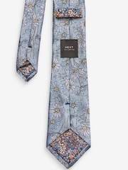 Light Blue Daisy Wide Floral Silk Pattern Tie - Image 3 of 3