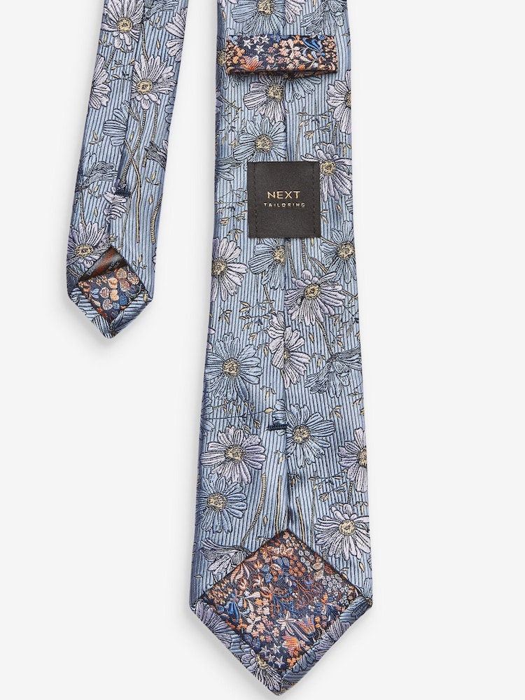Light Blue Daisy Wide Floral Silk Pattern Tie - Image 3 of 3