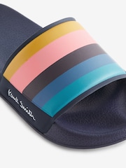 Paul Smith Junior Boys Navy Blue  'Artist Stripe' Sliders - Image 3 of 5