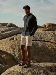 Superdry Navy Studios Casual Linen Long Sleeved Shirt - Image 1 of 7