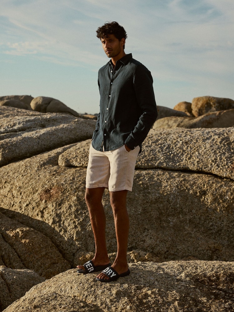 Superdry Navy Studios Casual Linen Long Sleeved Shirt - Image 1 of 7