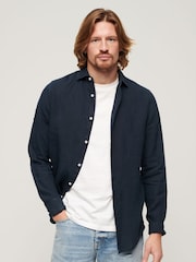 Superdry Navy Studios Casual Linen Long Sleeved Shirt - Image 2 of 7