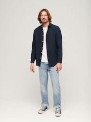 Superdry Navy Studios Casual Linen Long Sleeved Shirt - Image 4 of 7