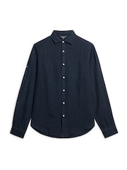 Superdry Navy Studios Casual Linen Long Sleeved Shirt - Image 5 of 7