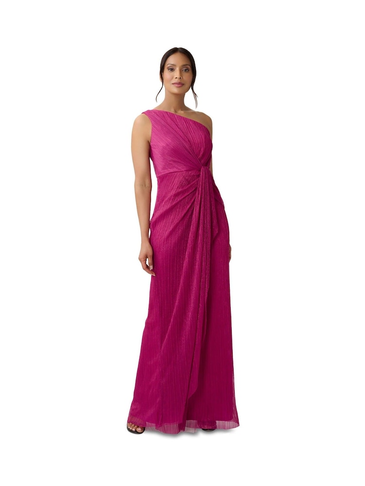 Adrianna Papell Pink Stardust Pleated Draped Gown - Image 3 of 3