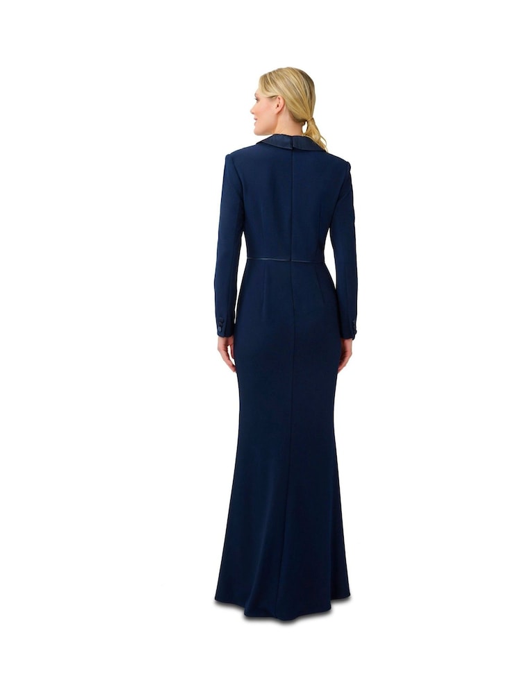 Adrianna Papell Smoking-Abendkleid aus Krepp, Blau - Bild 2 von 5 Adrianna Papell Smoking-Abendkleid aus Krepp, Blau - Bild 2 von 5