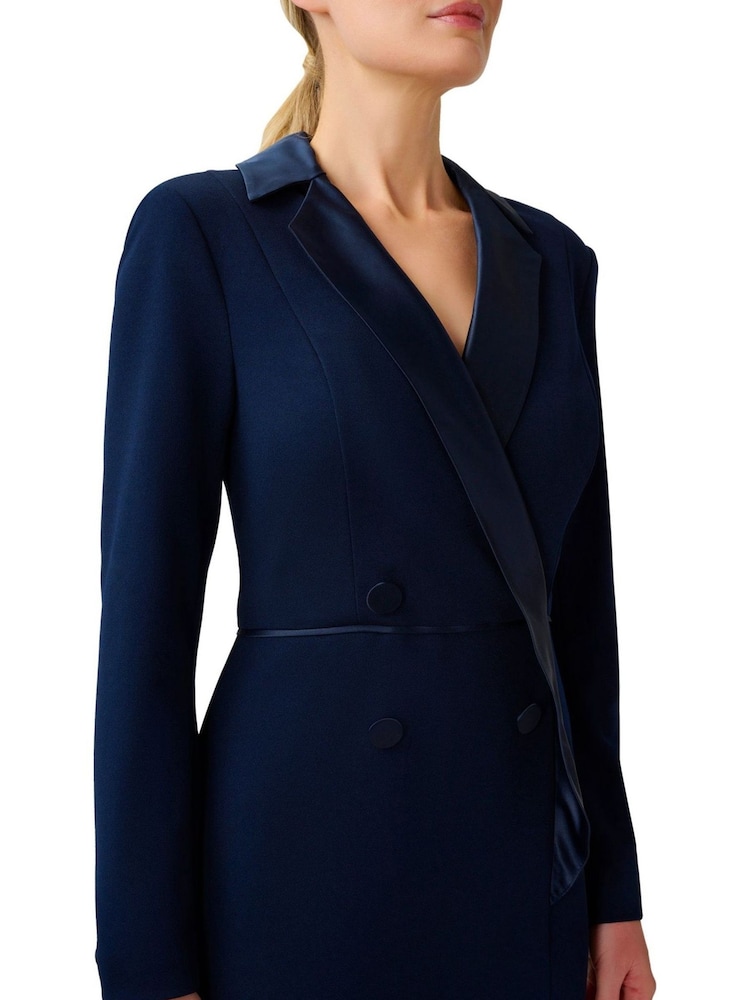 Adrianna Papell Blue Crepe Tuxedo Gown - Image 4 of 5