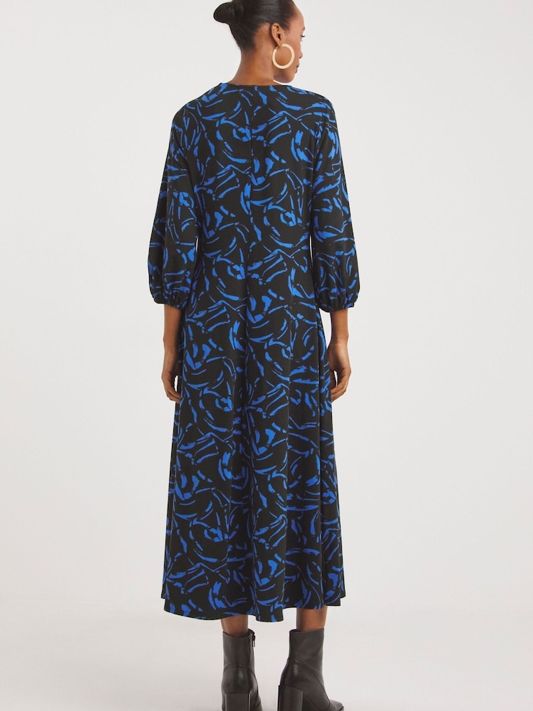 JD Williams Blue Print Keyhole Soft Touch Jersey Dress - Image 2 of 4 JD Williams Blue Print Keyhole Soft Touch Jersey Dress - Image 2 of 4
