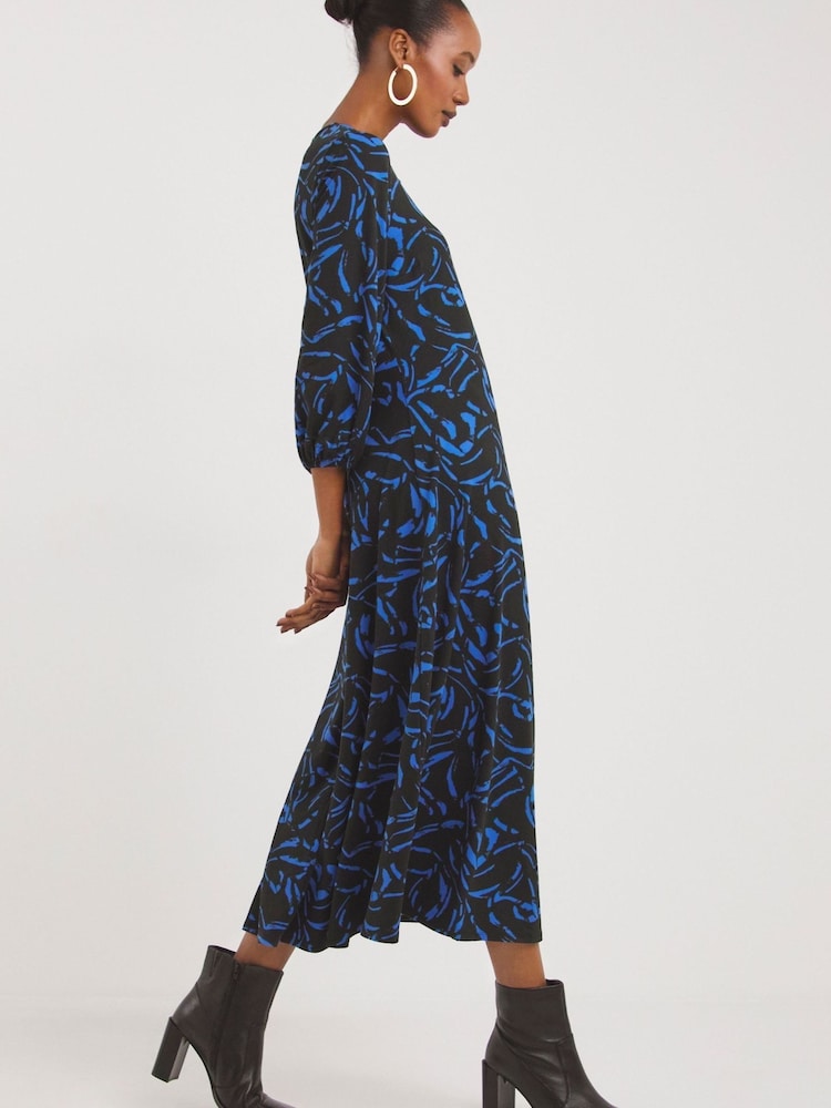JD Williams Blue Print Keyhole Soft Touch Jersey Dress - Image 4 of 4 JD Williams Blue Print Keyhole Soft Touch Jersey Dress - Image 4 of 4