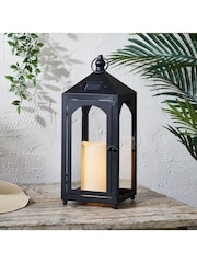 Lights4fun Black Metal Solar LED Candle Lantern - Image 1 of 1