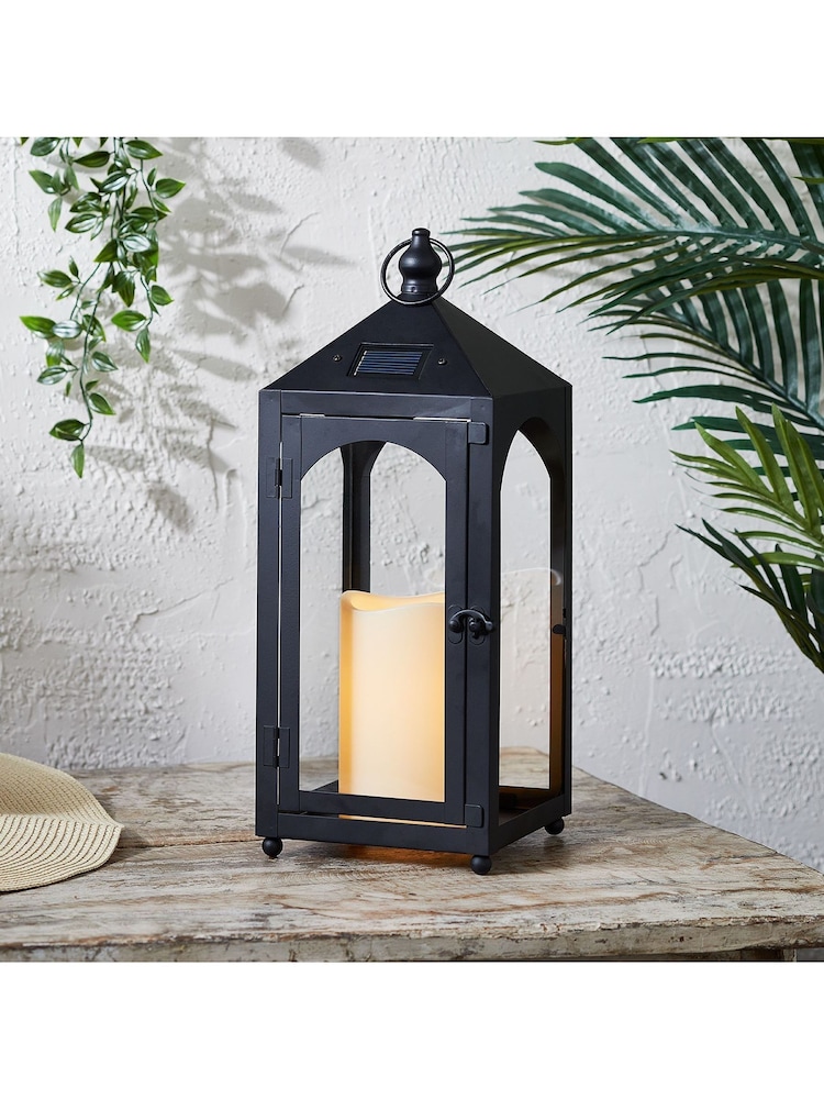 Lights4fun Black Metal Solar LED Candle Lantern - Image 1 of 1