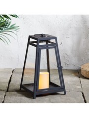 Lights4fun Black Large Metal Solar LED Candle Lantern - Image 1 of 1