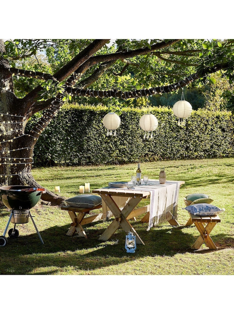 Lights4fun Cream Set of 3 Tassel Solar Hanging Outdoor Lanterns - Image 1 of 2