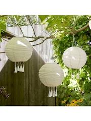 Lights4fun Cream Set of 3 Tassel Solar Hanging Outdoor Lanterns - Image 2 of 2