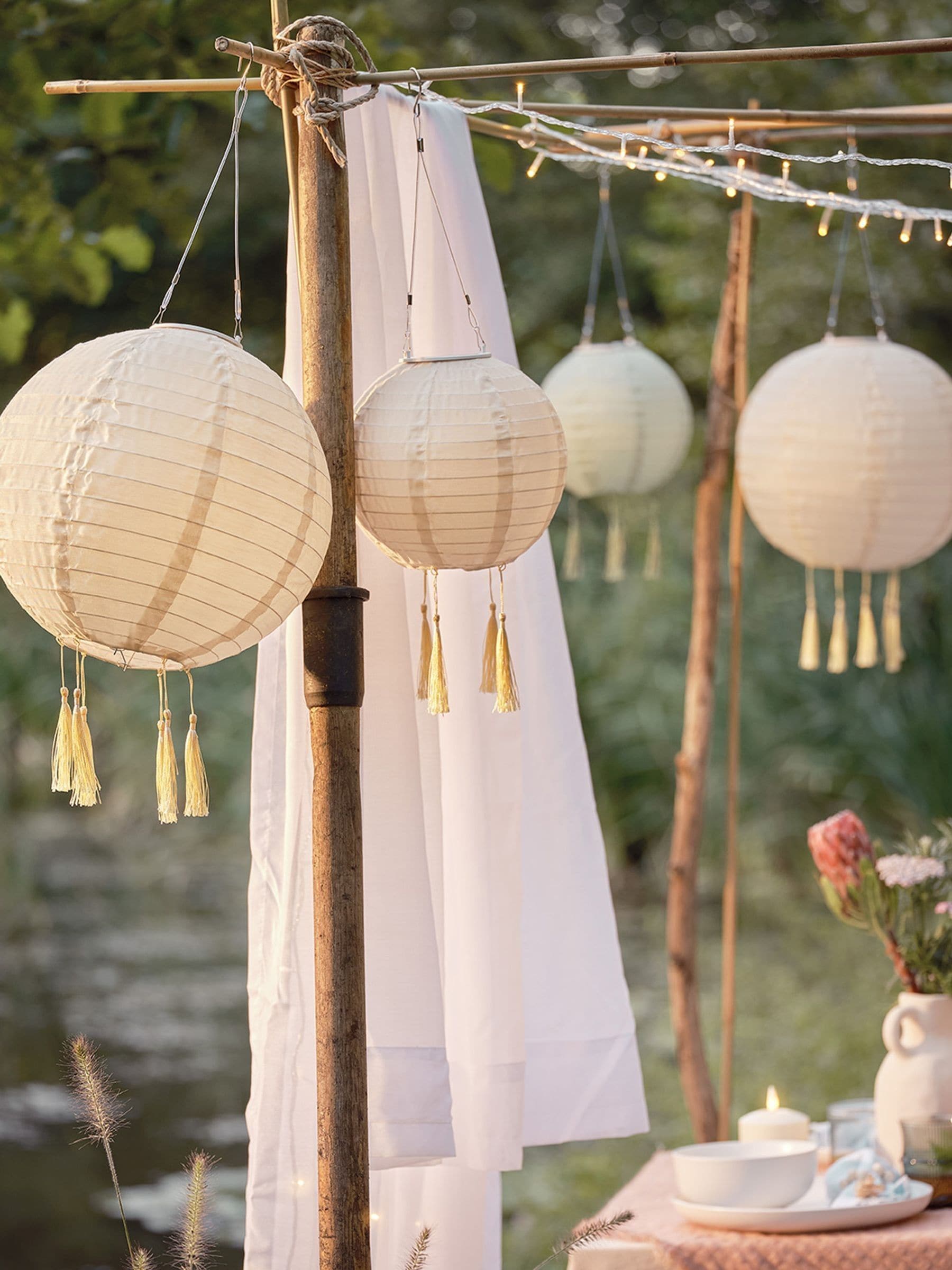 Buy Lights4fun Cream Set of 3 Tassel Solar Hanging Outdoor