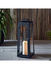 Lights4fun Large Solar Powered Black Metal Garden Candle Outdoor Lantern - Image 1 of 8