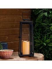 Lights4fun Large Solar Powered Black Metal Garden Candle Outdoor Lantern - Image 2 of 8