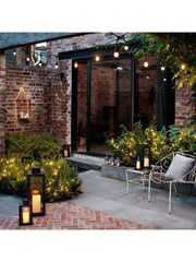 Lights4fun Large Solar Powered Black Metal Garden Candle Outdoor Lantern - Image 3 of 8