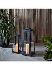 Lights4fun Large Solar Powered Black Metal Garden Candle Outdoor Lantern - Image 6 of 8