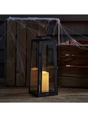 Lights4fun Large Solar Powered Black Metal Garden Candle Outdoor Lantern - Image 7 of 8