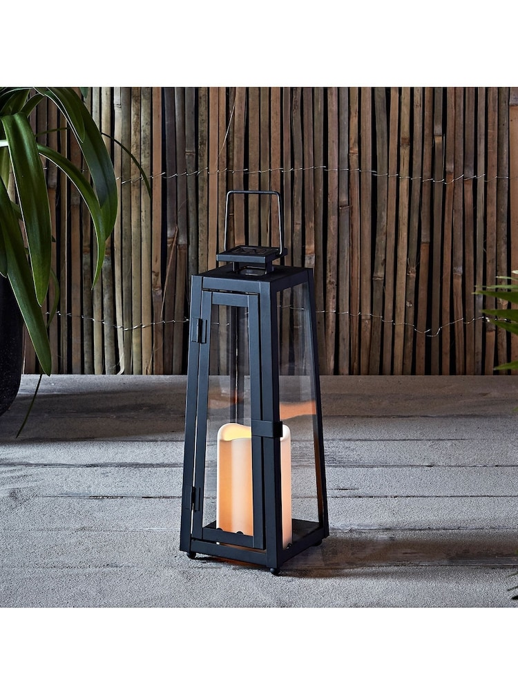 Lights4fun Solar Powered Black Metal Garden Candle Outdoor Lantern - Image 1 of 10