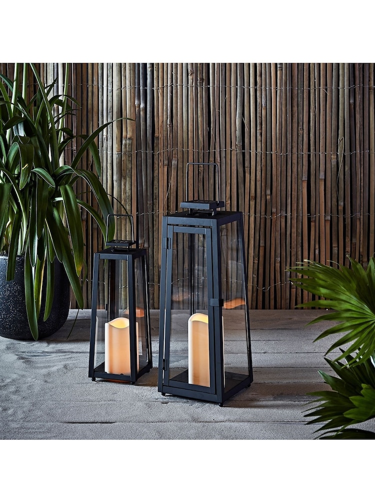 Lights4fun Solar Powered Black Metal Garden Candle Outdoor Lantern - Image 2 of 10
