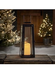 Lights4fun Solar Powered Black Metal Garden Candle Outdoor Lantern - Image 7 of 10
