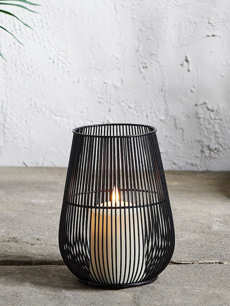 Lights4fun Black Metal Wire Garden Lantern with TruGlow Outdoor Candle - Image 1 of 4