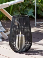 Lights4fun Black Metal Wire Garden Lantern with TruGlow Outdoor Candle - Image 2 of 4