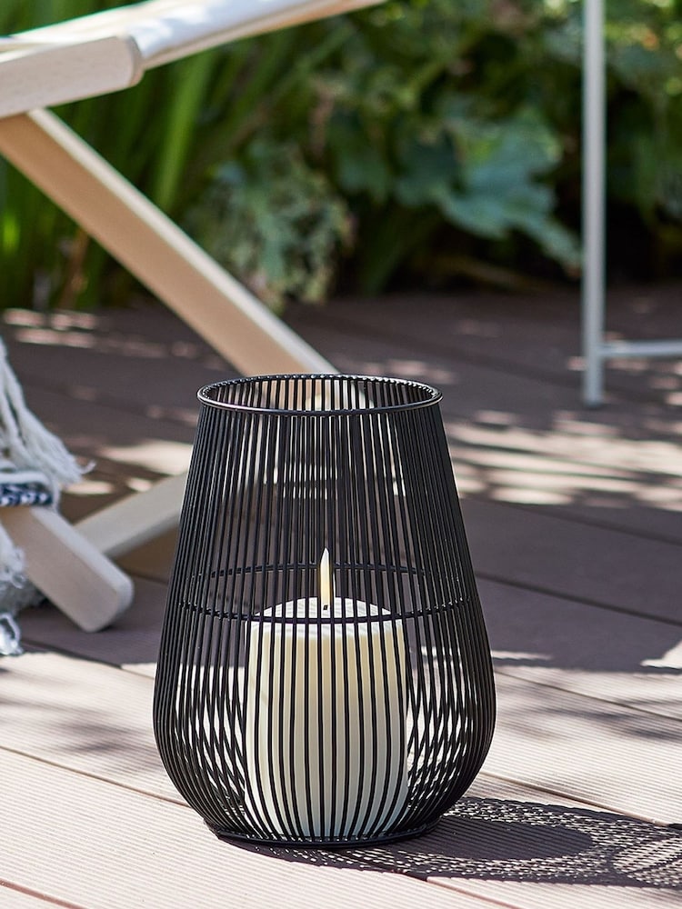 Lights4fun Black Metal Wire Garden Lantern with TruGlow Outdoor Candle - Image 4 of 4