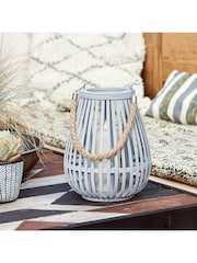 Lights4fun Grey Large Bamboo Lantern with TruGlow® Candle Outdoor Candle - Image 1 of 4