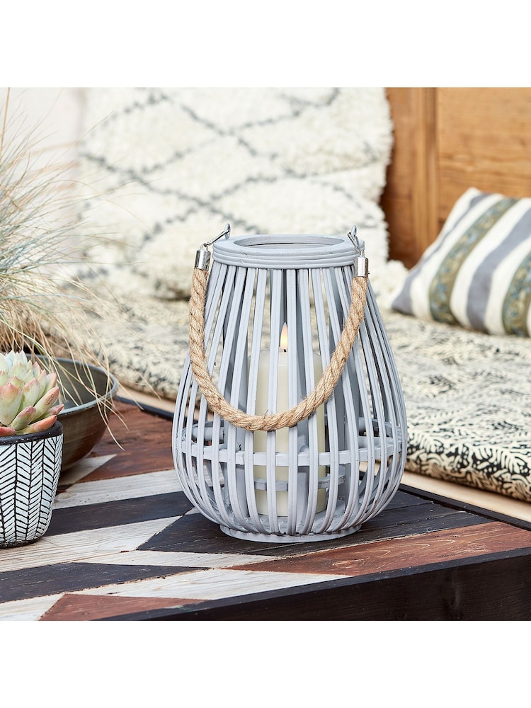 Lights4fun Grey Large Bamboo Lantern with TruGlow® Candle Outdoor Candle - Image 1 of 4