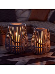 Lights4fun Grey Large Bamboo Lantern with TruGlow® Candle Outdoor Candle - Image 2 of 4