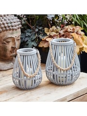 Lights4fun Grey Large Bamboo Lantern with TruGlow® Candle Outdoor Candle - Image 3 of 4