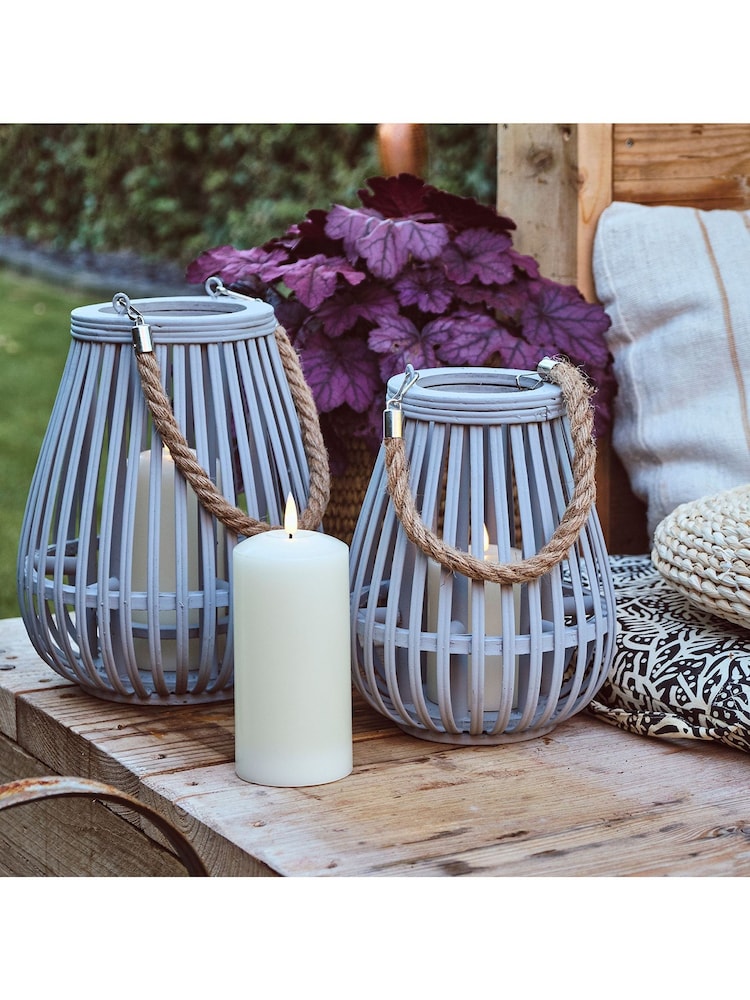 Lights4fun Grey Large Bamboo Lantern with TruGlow® Candle Outdoor Candle - Image 4 of 4