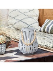 Lights4fun Grey Bamboo Lantern with TruGlow® Candle - Image 1 of 4