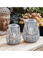 Lights4fun Grey Bamboo Lantern with TruGlow® Candle - Image 3 of 4