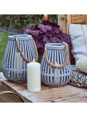 Lights4fun Grey Bamboo Lantern with TruGlow® Candle - Image 4 of 4
