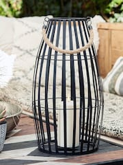 Lights4fun Black Large Slatted Outdoor Lantern with Truglow LED Candle - Image 1 of 6