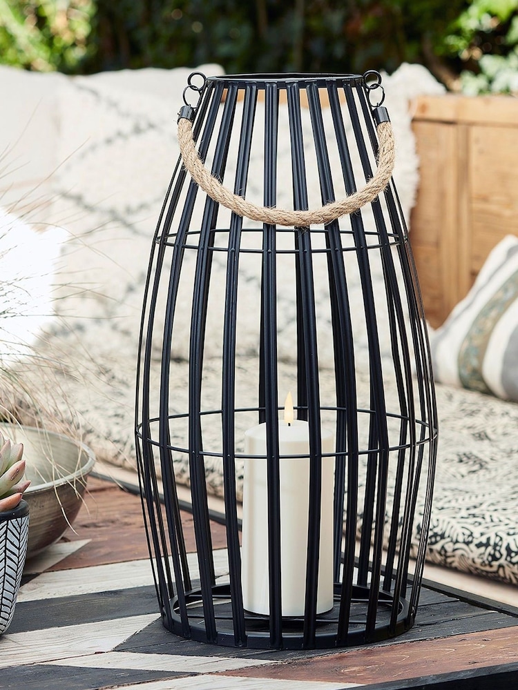 Lights4fun Black Large Slatted Outdoor Lantern with Truglow LED Candle - Image 1 of 6