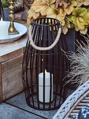 Lights4fun Black Large Slatted Outdoor Lantern with Truglow LED Candle - Image 2 of 6