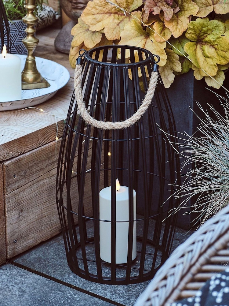Lights4fun Black Large Slatted Outdoor Lantern with Truglow LED Candle - Image 2 of 6