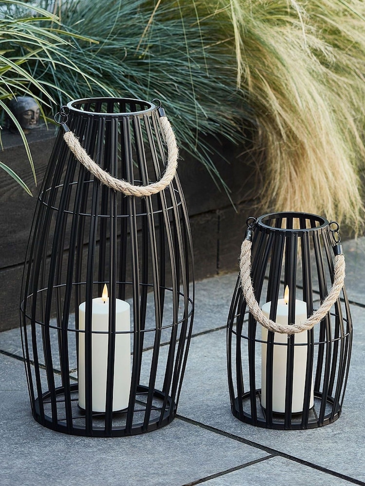 Lights4fun Black Large Slatted Outdoor Lantern with Truglow LED Candle - Image 6 of 6 Lights4fun Black Large Slatted Outdoor Lantern with Truglow LED Candle - Image 6 of 6