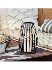 Lights4fun Black Slatted Outdoor Lantern with Truglow LED Candle - Image 1 of 5
