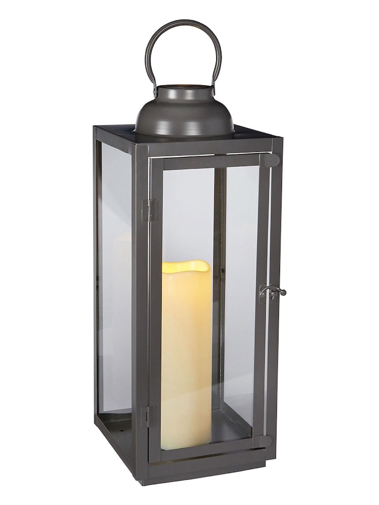 Lights4fun Grey Slate Metal Outdoor Battery Operated LED Candle Lantern - Image 1 of 8