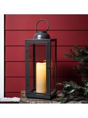 Lights4fun Grey Slate Metal Outdoor Battery Operated LED Candle Lantern - Image 5 of 8