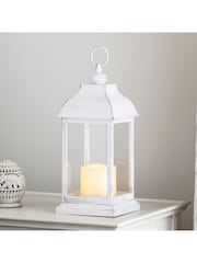 Lights4fun White Distressed Indoor Battery LED Outdoor Candle Lantern - Image 1 of 7